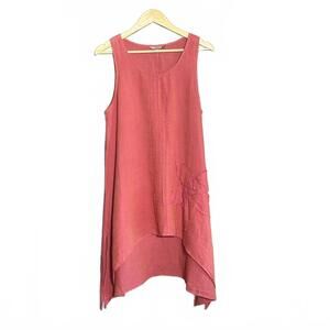 Chalet Womens Coral Peach Linen Sleeveless Dress Size S Cottagecore